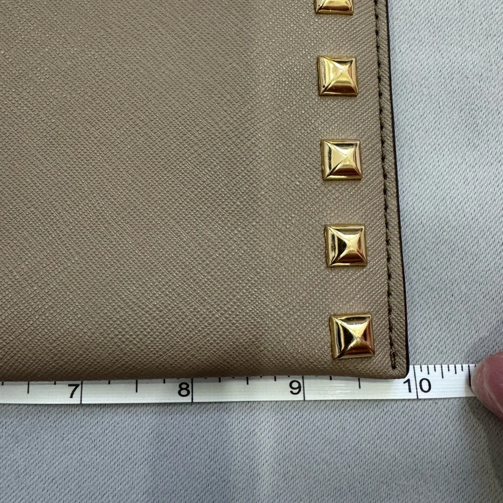 Michael Kors Tan and Gold Clutch Elegant and Versatile